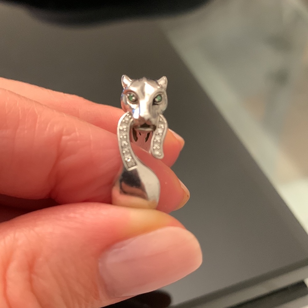 EFFY 925 Sterling Silver Tsavorite & Diamond Panther Ring Size 7